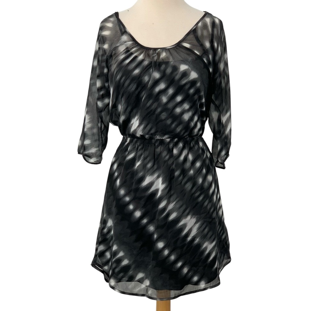 Express‎ Women's 3/4 Sleeve Sheer Chiffon Overlay Dress Black/White Size XS